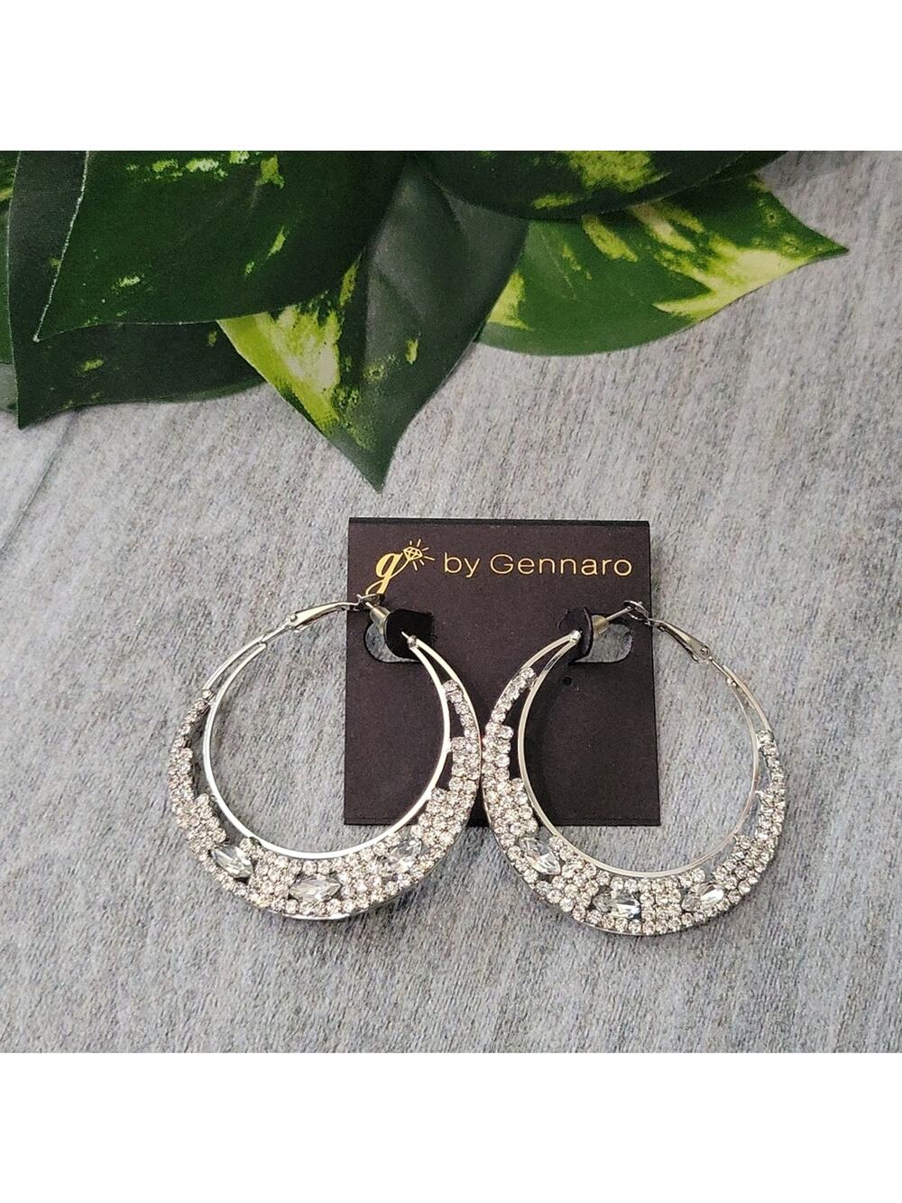 G by Gennaro Silver Toned Marquis & Round Rhinestone Hoop Earrings NEW